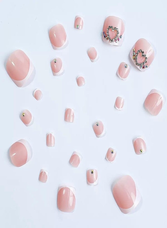 CTTHNBD White French Tip Press on Toenails Square Fake Toenails Heart False Toenails Summer Press on Toe Nails Glossy Full Cover Stick on Toenails Short Toenails Press ons for Women Pedicure 24Pcs - Image 3